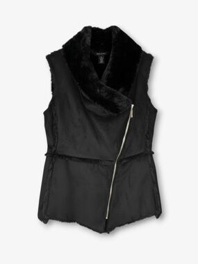 WHITE HOUSE BLACK‎ MARKET Faux Suede Vest Black XS Asymmetric Pockets Streetwear